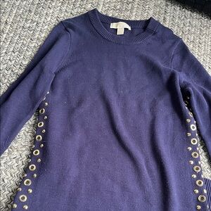 Michael Kors Navy Knit Crewneck Sweater with Gold Label